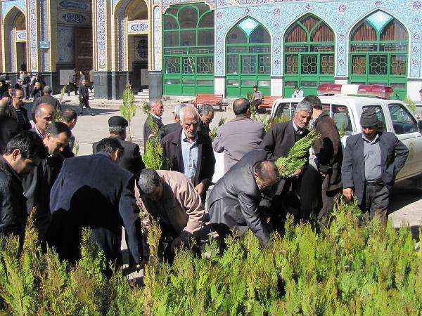  ۱۲۰۰ اصله نهال غیرمثمر در بین مردم پس از اقامه نمازجمعه در مسجد جامع توزیع شد.