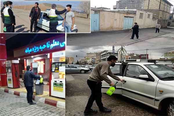  بسیج دانش آموزی و دارالقرآن محبان اهل بیت میانه پا به پای نیروهای جهادی درریشه کنی بیماری کرونا در تلاشند