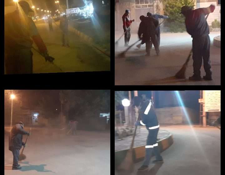  تنظیف شبانه معابر شهر آچاچی در روزهای کرونایی توسط کارگران زحمتکش شهرداری آچاچی