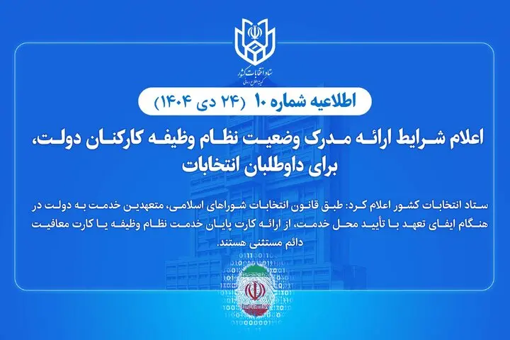  شرایط ارائه مدرک وضعیت نظام وظیفه کارکنان دولت برای داوطلبان انتخابات